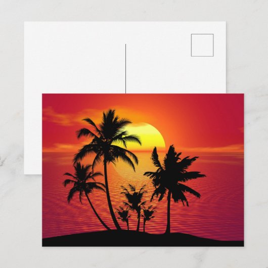 Sunset Palm Trees Silhouette-16514 Briefkaart (Voorkant / Achterkant)