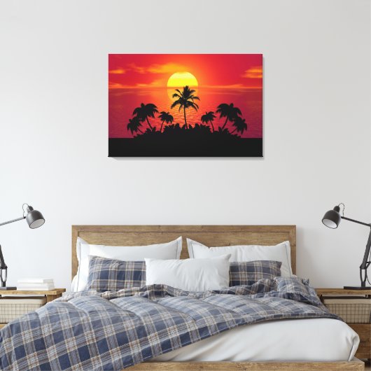 Sunset Palm Trees Silhouette-16514 Canvas Afdruk (Insitu (Slaapkamer))
