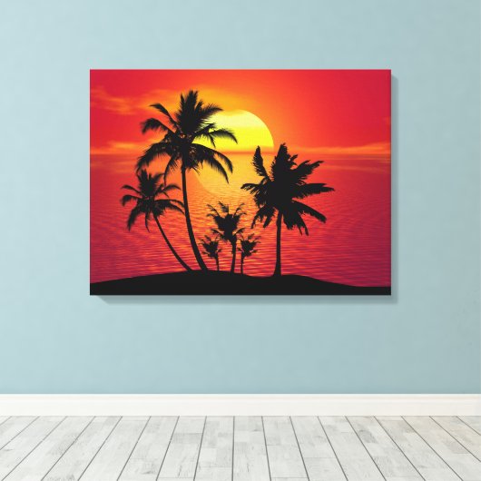 Sunset Palm Trees Silhouette-16514 Canvas Afdruk (Insitu (Houten vloer))
