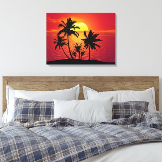 Sunset Palm Trees Silhouette-16514 Canvas Afdruk (Insitu (Slaapkamer))