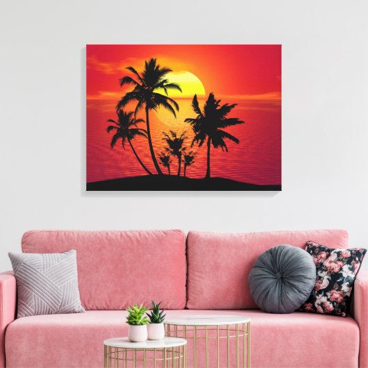 Sunset Palm Trees Silhouette-16514 Canvas Afdruk (Insitu (Woonkamer))