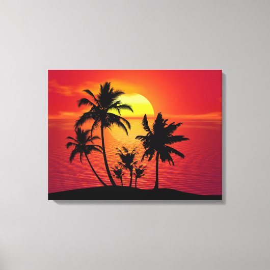 Sunset Palm Trees Silhouette-16514 Canvas Afdruk (Voorkant)