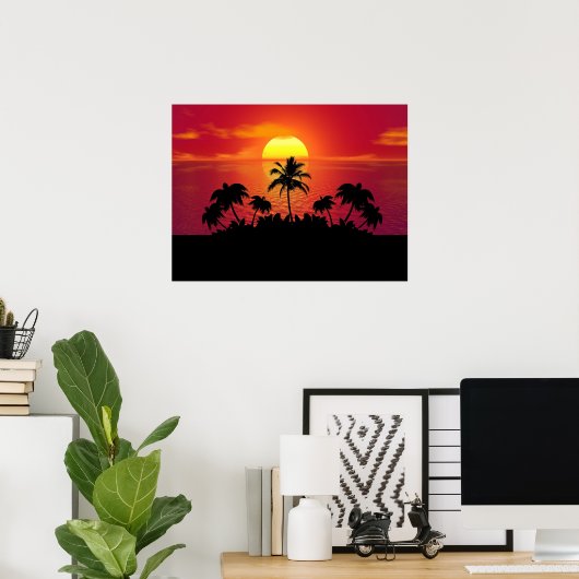 Sunset Palm Trees Silhouette-16514 Poster (Thuiskantoor)