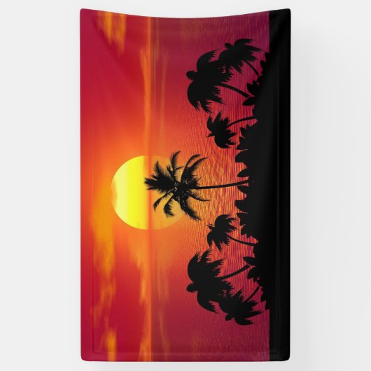 Sunset Palm Trees Silhouette-16514 Spandoek (Verticaal)