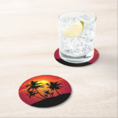 Sunset Palm Trees Silhouette-16515 Ronde Kartonnen Onderzetter (Insitu)