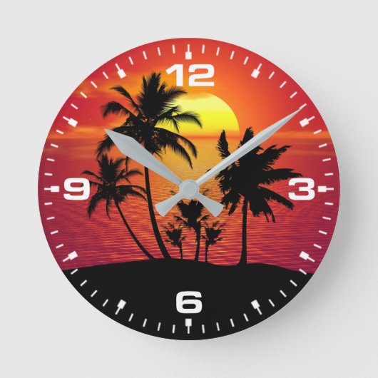 Sunset Palm Trees Silhouette Design-65143 Ronde Klok (Voorkant)