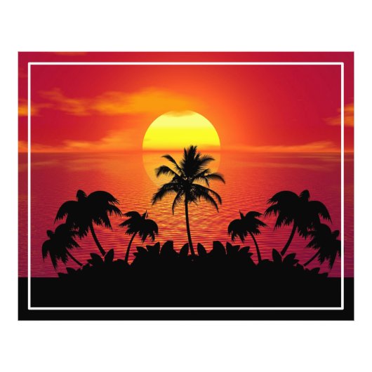 Sunset Palm Trees Silhouetten illustratie Foto Afdruk (Voorkant)