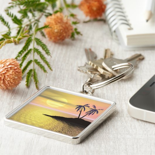 Sunset Palm Trees Sleutelhanger (Zijkant)