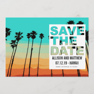 Sunset Palms Modern Beach Bewaar de data Save The Date