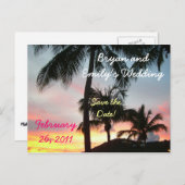 Sunset Palms Save the Date Briefkaart (Voorkant / Achterkant)