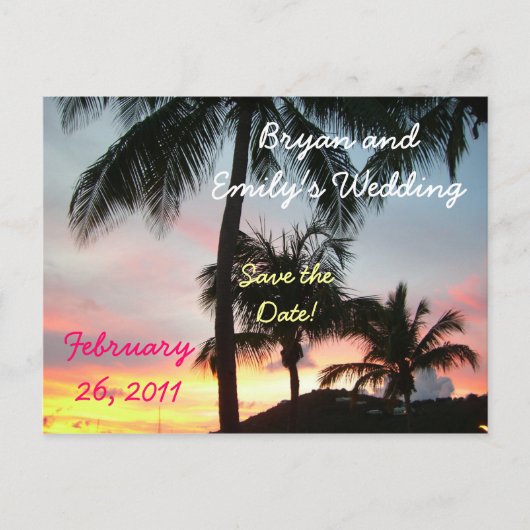 Sunset Palms Save the Date Briefkaart (Voorkant)