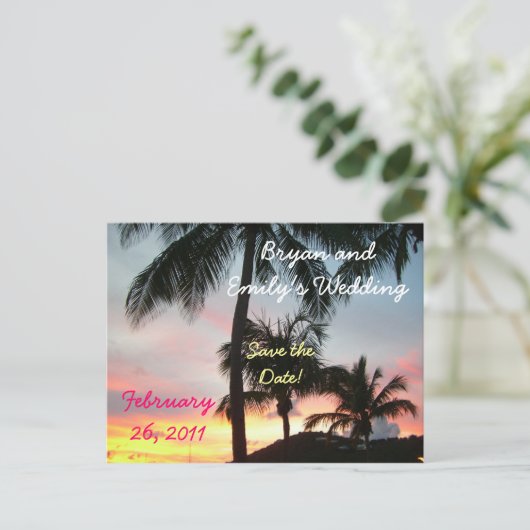 Sunset Palms Save the Date Briefkaart (Staand voorkant)