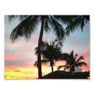 Sunset Palms Tropical Landscape Photography Foto Afdruk