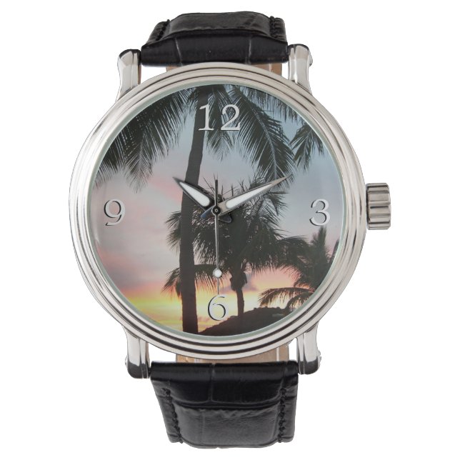 Sunset Palms Tropical Landscape Photography Horloge (Voorkant)