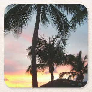 Sunset Palms Tropical Landscape Photography Kartonnen Onderzetters