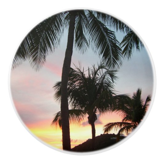 Sunset Palms Tropical Landscape Photography Keramische Knop (Voorkant)