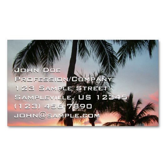 Sunset Palms Tropical Landscape Photography Magnetisch Visitekaartje (Voorkant)