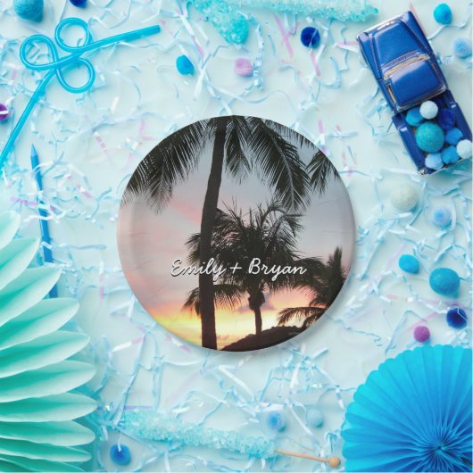 Sunset Palms Tropical Landscape Photography Papieren Bordje (Feest)