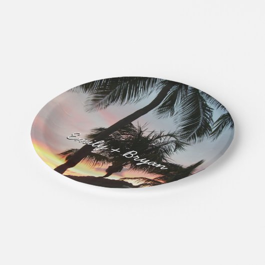 Sunset Palms Tropical Landscape Photography Papieren Bordje (Gekanteld)