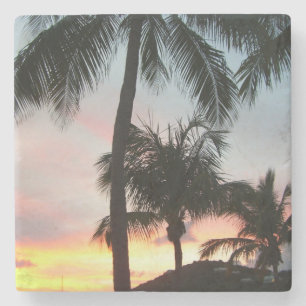 Sunset Palms Tropical Landscape Photography Stenen Onderzetter