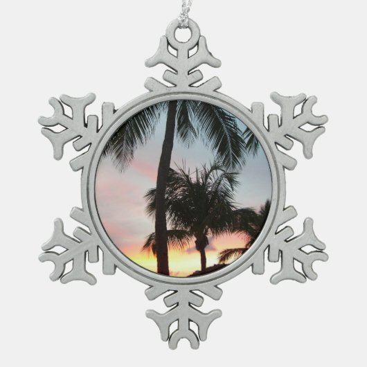 Sunset Palms Tropical Landscape Photography Tin Sneeuwvlok Ornament (Voorkant)