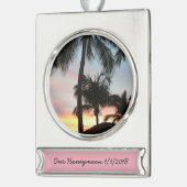 Sunset Palms Tropical Landscape Photography Verzilverd Banner Ornament (Links)