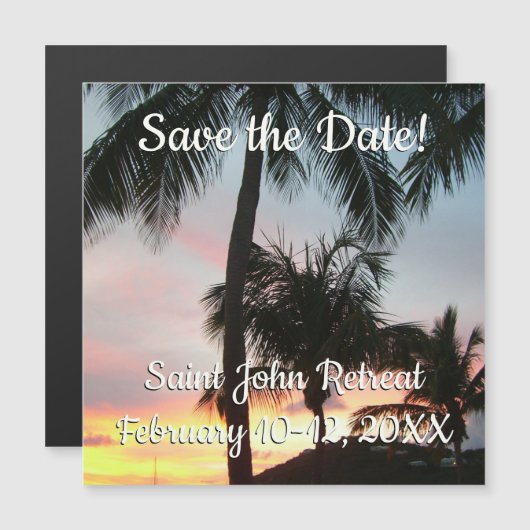 Sunset Palms Tropical Landscape Save the Date (Voorkant / Achterkant)