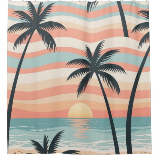 Sunset Palms – Tropical Sunset Shower Curtain Douchegordijn (Voorkant)