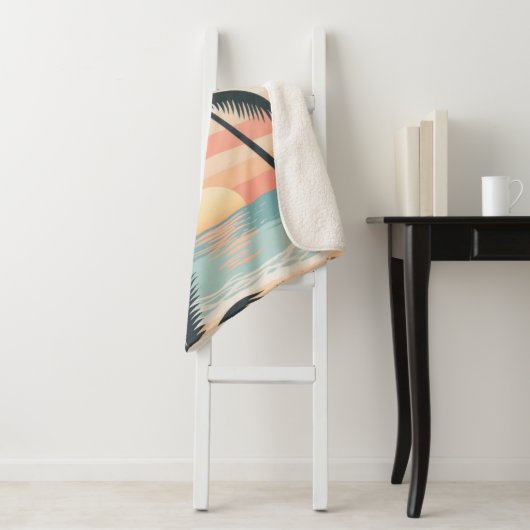 Sunset Palms – Tropical Sunset Shower Curtain Sherpa Deken (In situ)