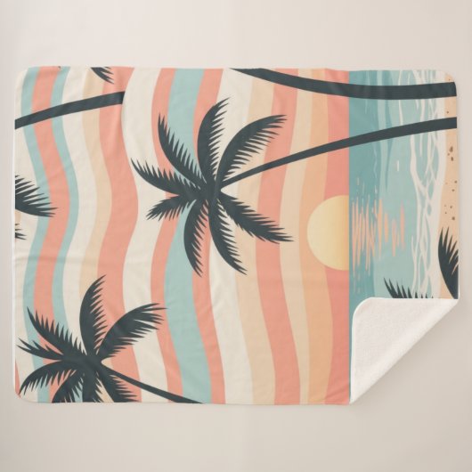 Sunset Palms – Tropical Sunset Shower Curtain Sherpa Deken (Voorkant (horizontaal))