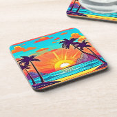 Sunset Palms: Tropisch Uitzicht Bier Onderzetter (Linkerzijde)