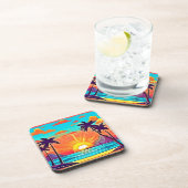 Sunset Palms: Tropisch Uitzicht Bier Onderzetter (Rechterzijde)