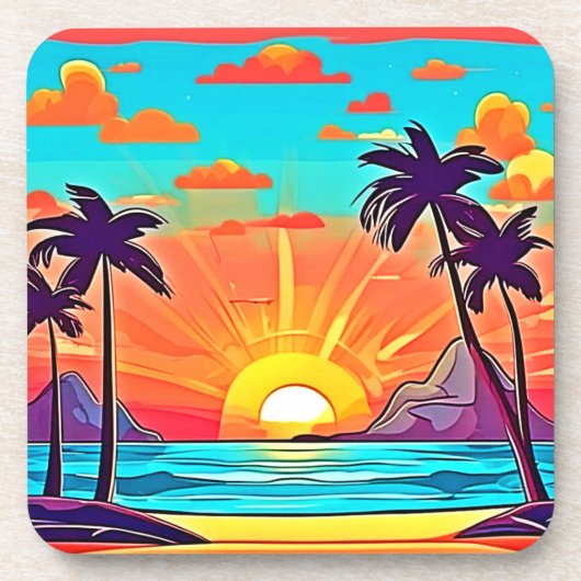 Sunset Palms: Tropisch Uitzicht Bier Onderzetter (Voorkant)