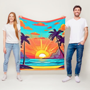 Sunset Palms: Tropisch Uitzicht Fleece Deken