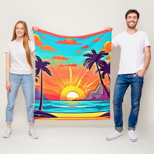 Sunset Palms: Tropisch Uitzicht Fleece Deken (In situ)