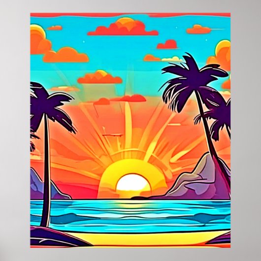 Sunset Palms: Tropisch Uitzicht Poster (Voorkant)