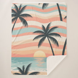 Sunset Palms – Tropische Zonsondergang Gordijn Sherpa Deken