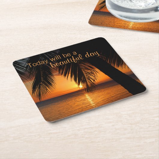 Sunset Paradise Palm Tree Mooie dag Quote Kartonnen Onderzetters (Schuin)