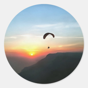 Sunset Paraglide Wanderlust Extreme Sports Art Ronde Sticker
