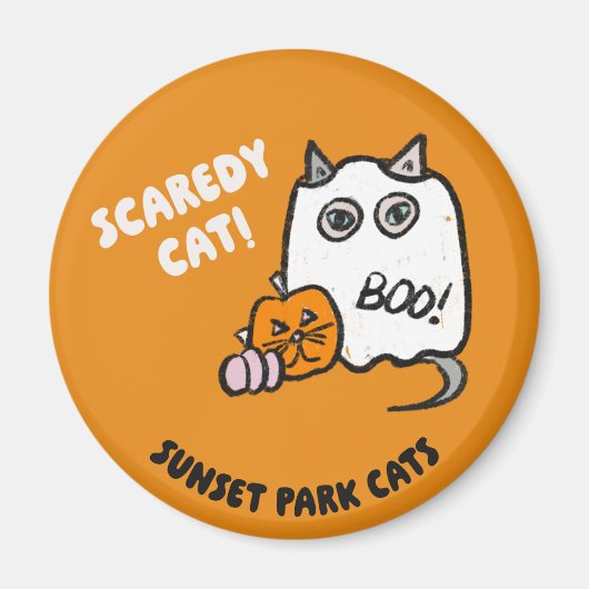 Sunset Park Cats Halloween Magnet Butterball Ghost (Voorkant)