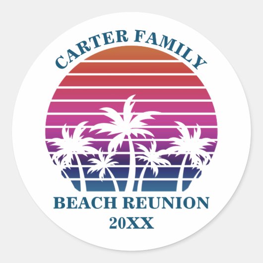 Sunset Party Custom Beach Cruise Family Reunion Ronde Sticker (Voorkant)