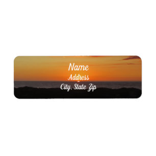 Sunset Photo Bright Oranje Sky boven Ocean Etiket