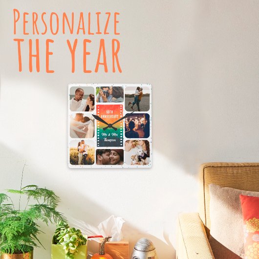 Sunset Photo Collage Mr and Mrs Custom Anniversary Vierkante Klok