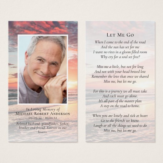 Sunset Photo Funeral Memorial Kaart (Voorkant /achterkant)