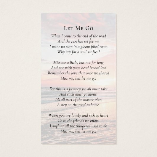 Sunset Photo Funeral Memorial Kaart (Achterkant)