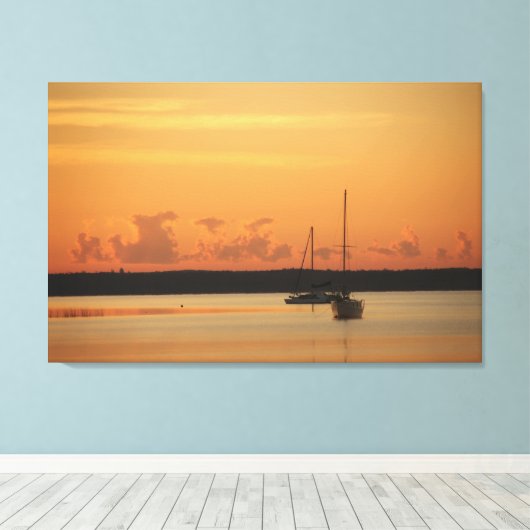 Sunset Photo Home Decor met boten Canvas Afdruk (Insitu (Houten vloer))