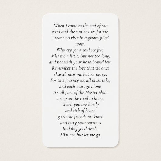 Sunset Photo Memorial Poem Kaart (Achterkant)