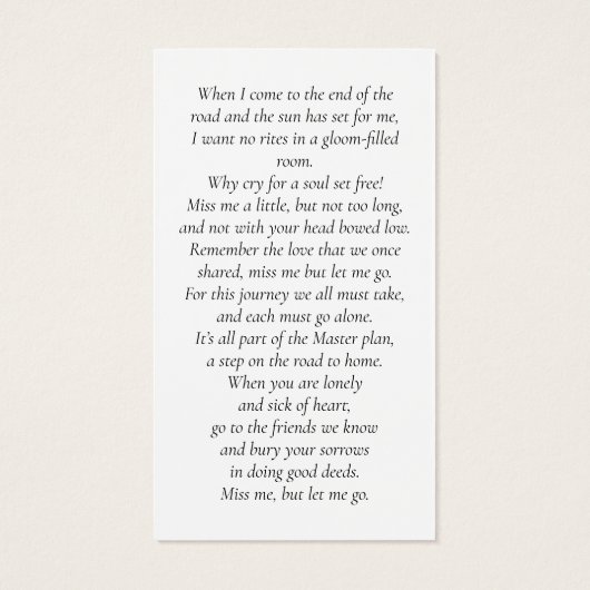 Sunset Photo Memorial Poem Kaart (Achterkant)