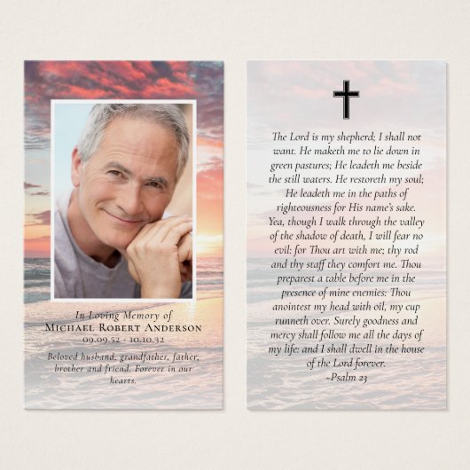 Sunset Photo Memorial Prayer Kaart (Voorkant /achterkant)