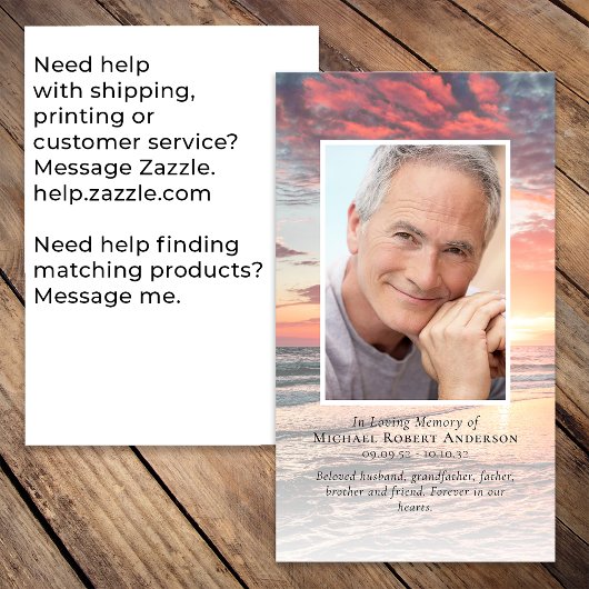 Sunset Photo Memorial Prayer Kaart